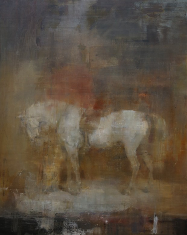 White horse in a stable, after Sir Edwin Henry Landseer, 200x160cm